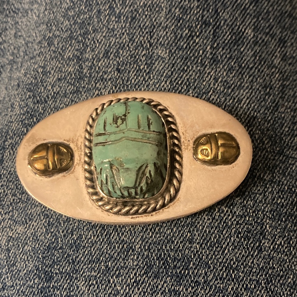 Silver and Gold Brooch with Turquoise Stone